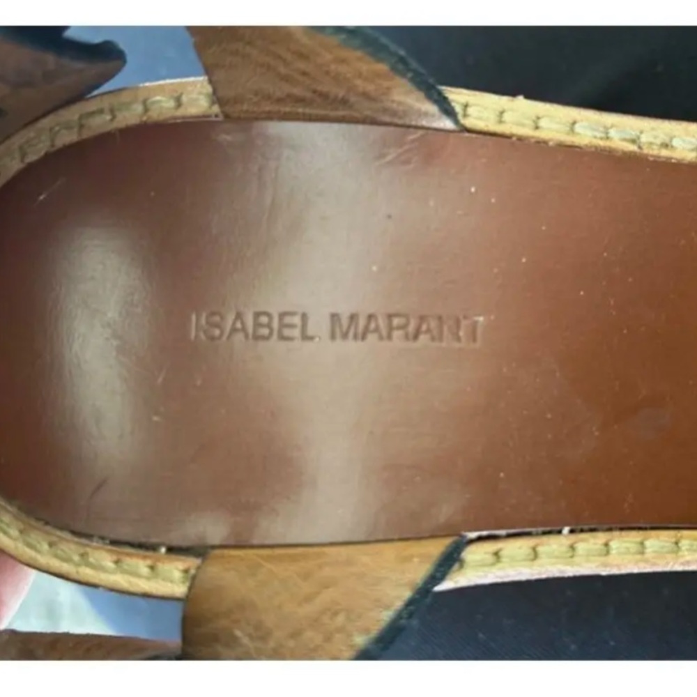 ISABEL MARANT Paris Black Leather Handy Wood Wedge Buckle BOHO Sandals 10 RARE! - Picture 8 of 8